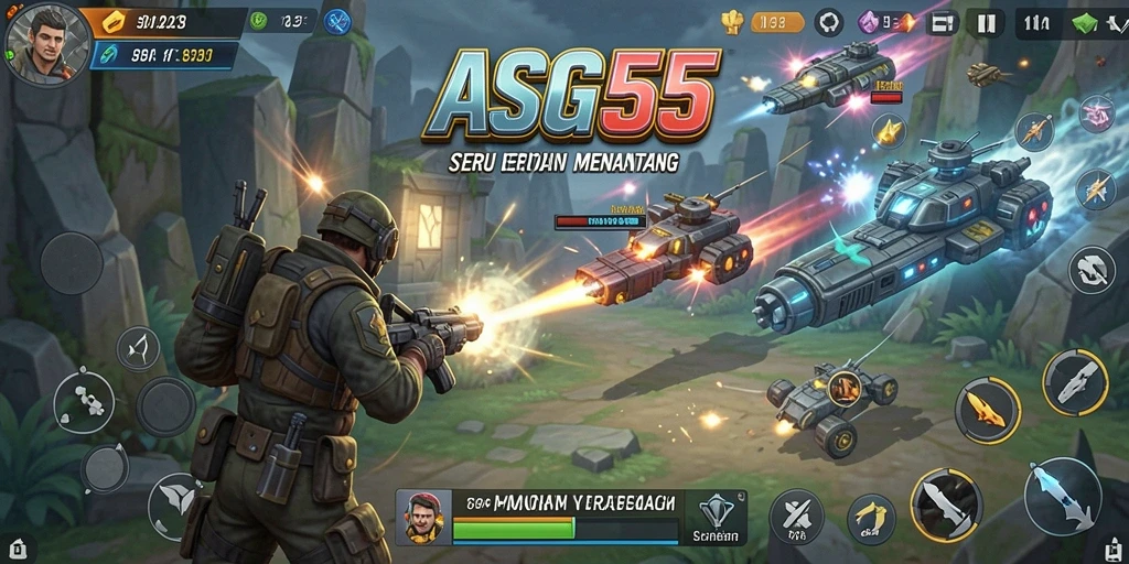 Screenshot gameplay <strong>ASG55</strong> menunjukkan aksi pertempuran yang mendebarkan.