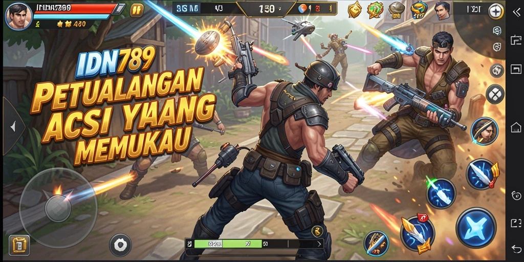 Screenshot utama IDN789 menampilkan pertempuran aksi yang intens.