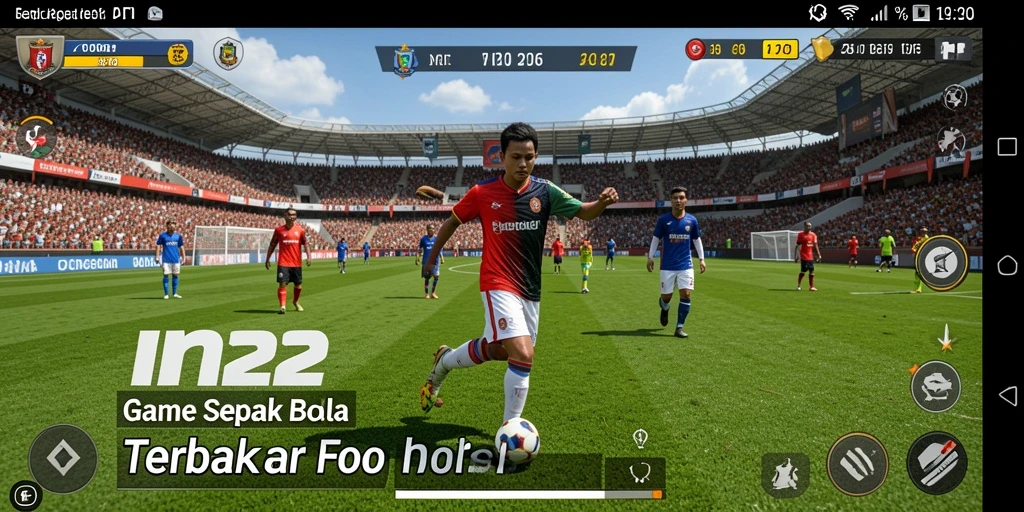 Screenshot gameplay IN22 menampilkan aksi seru dalam pertandingan sepak bola.