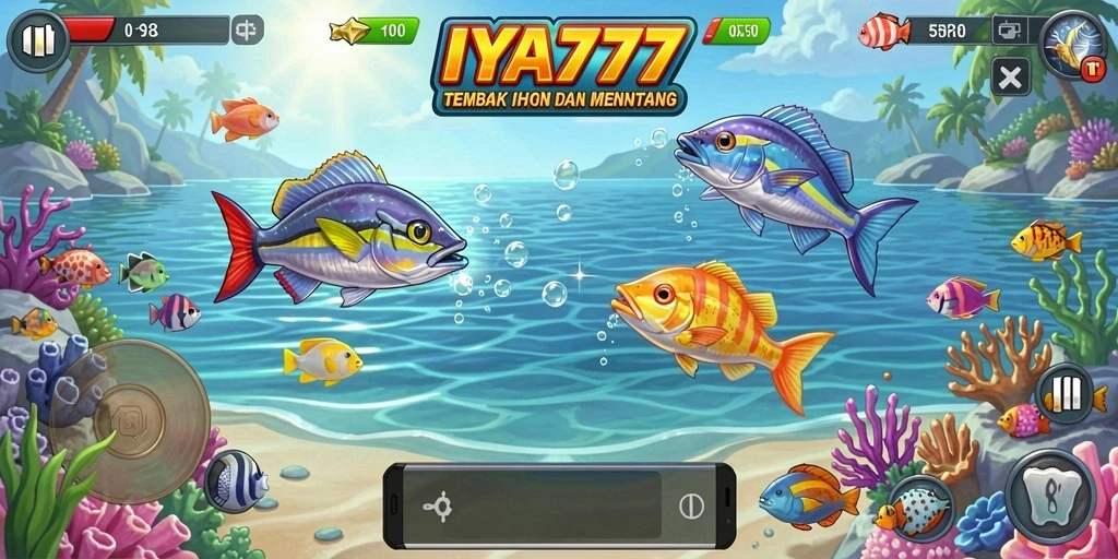 Menampilkan aksi seru dalam permainan Tembak Ikan IYA777.