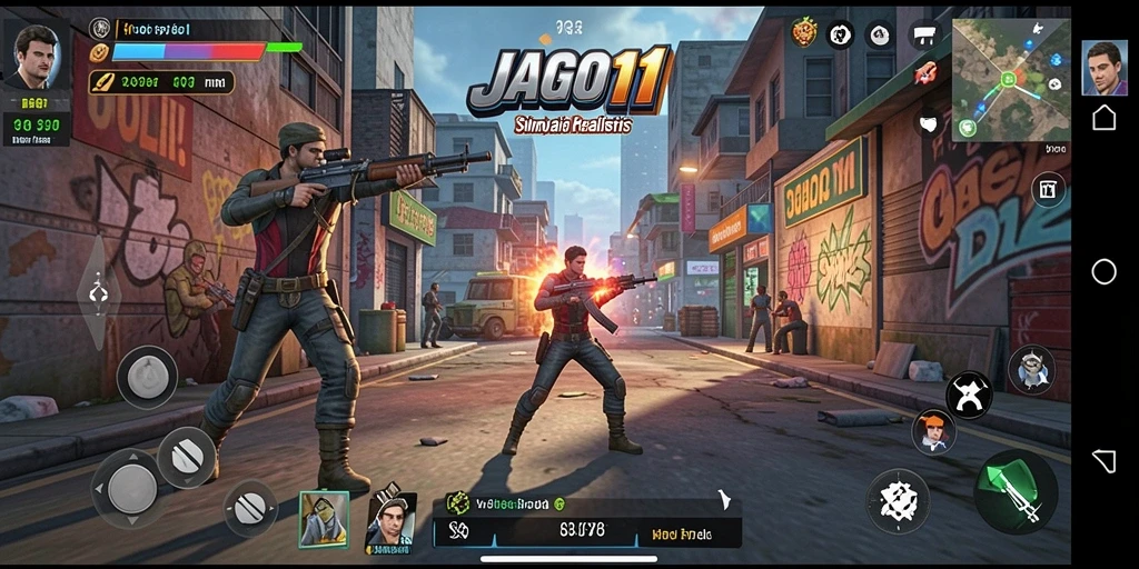 Tampilan gameplay <strong>JAGO11</strong> menunjukkan interaksi mendalam dengan lingkungan.