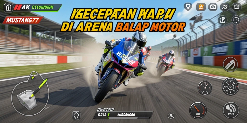 Tampilan gameplay seru di MUSTANG77 dengan motor berkecepatan tinggi.