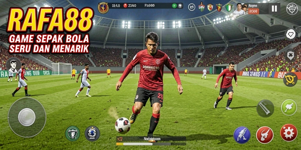 Tampilan gameplay RAFA88 dengan aksi sepak bola yang mendebarkan.