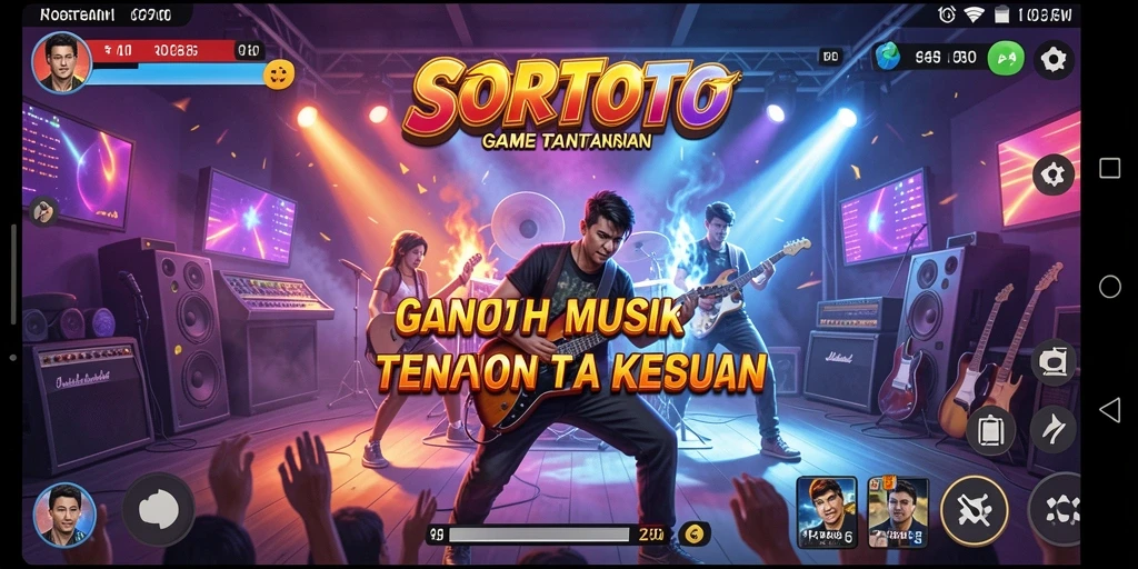 Screenshot utama SORTOTO menampilkan gameplay seru dengan berbagai lagu.
