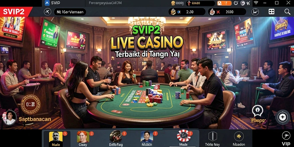 Screenshot gameplay SVIP2 menunjukkan interaksi dealer dan pemain.